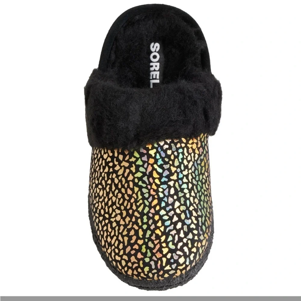 Sorel Boys Girls 4C Nakiska Slide II Slippers - Suede Black Pattern NWT